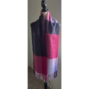 Authentic Furla Cashmere Multicolor Winter Neck Shawl w/ Fringe Scarf 68 x 11.75